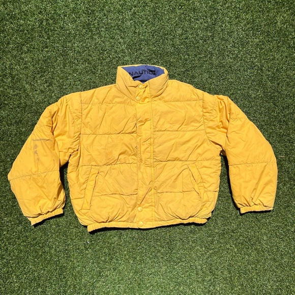 VTG 90’s Nautica Reversible Yellow & Blue Puffer Jacket - Picture 1 of 7